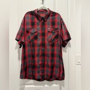DIXXON Red and Black Casual Button Down Shirt Classic Plaid